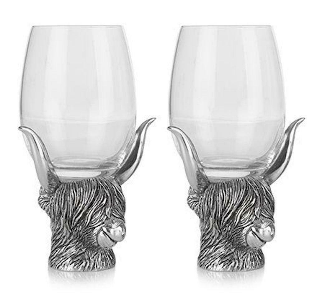 Highland Cow Head Wine Glass Pair