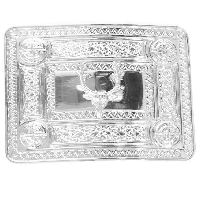 Polished Stag Celtic Knot Kilt Buckle