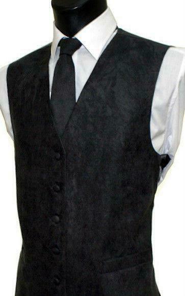 Suede Effect Gents Waistcoat Vest with Optional Matching Neck Tie - Black