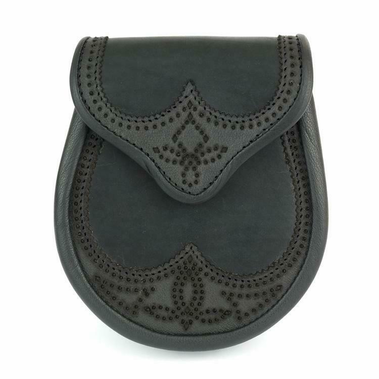 Black Leather & Broughing Semi Dress Sporran