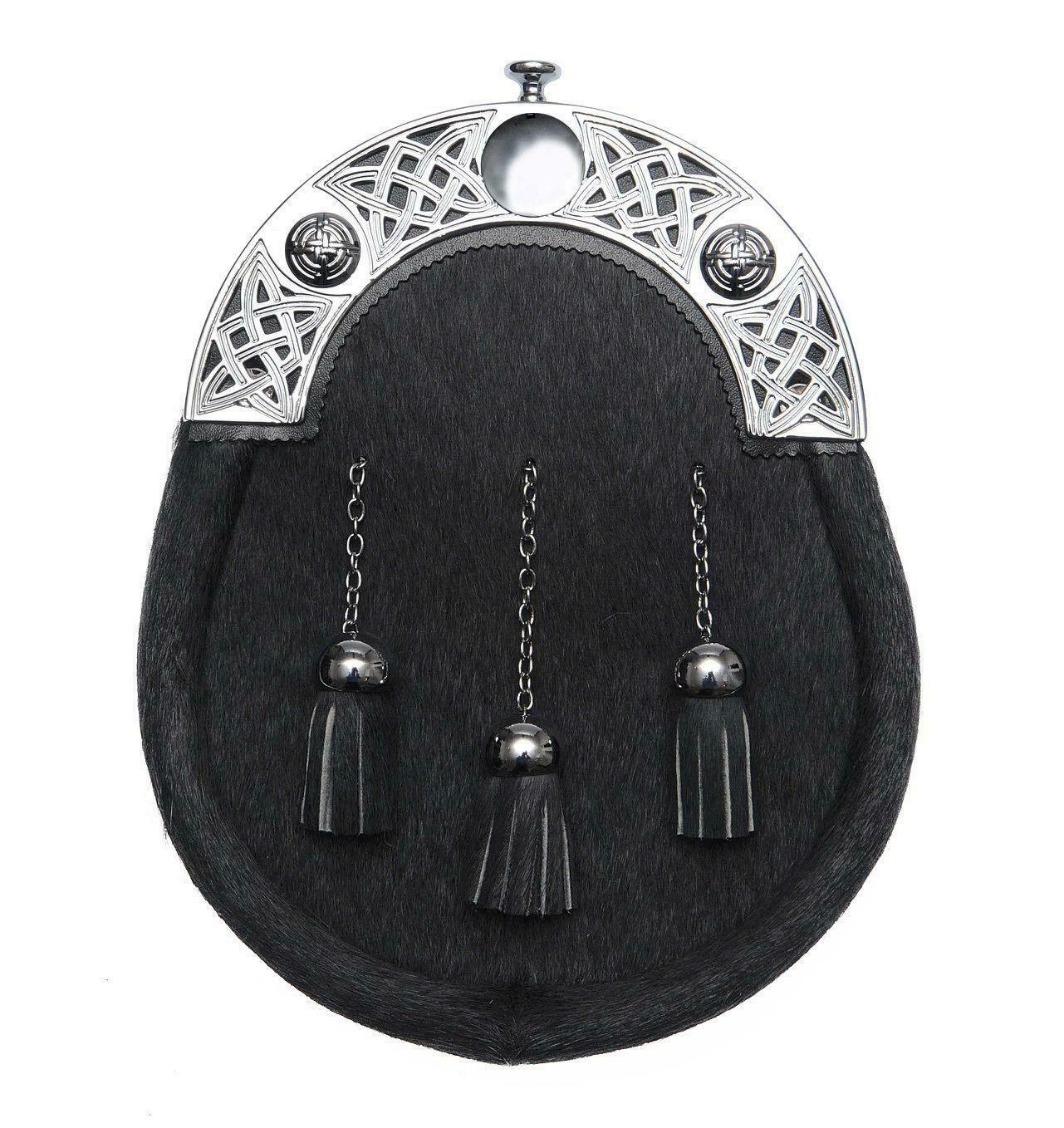 Bovine Dress Sporran Polished Chrome Celtic Cantle