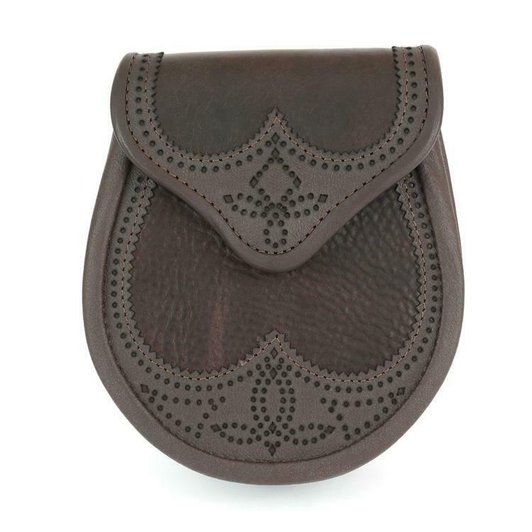 Brown Leather & Black Broughing Semi Dress Sporran