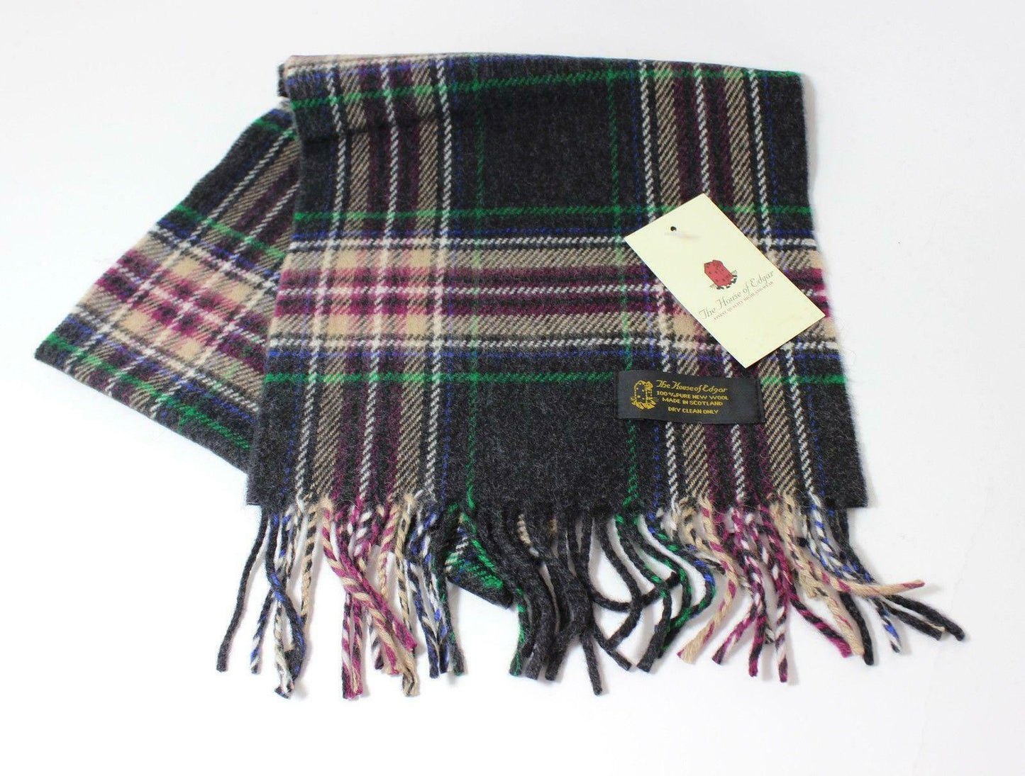 Grey Purple Tartan Lambswool Scarf