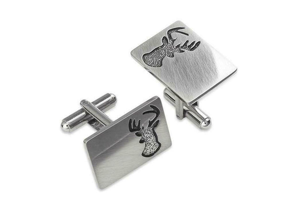 Stunning Highland Stag Silhouette Cufflinks in Brushed Pewter