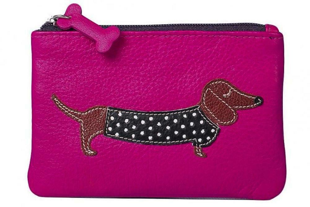 Pink Leather Zip Top Dachshund Coin Purse