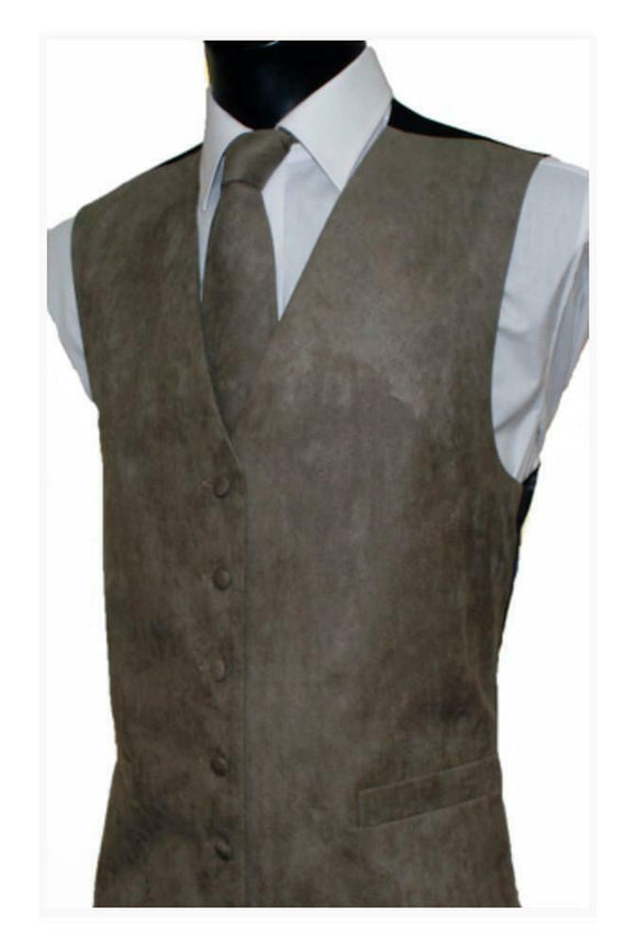 Suede Effect Gents Waistcoat Vest with Optional Matching Neck Tie - Taupe