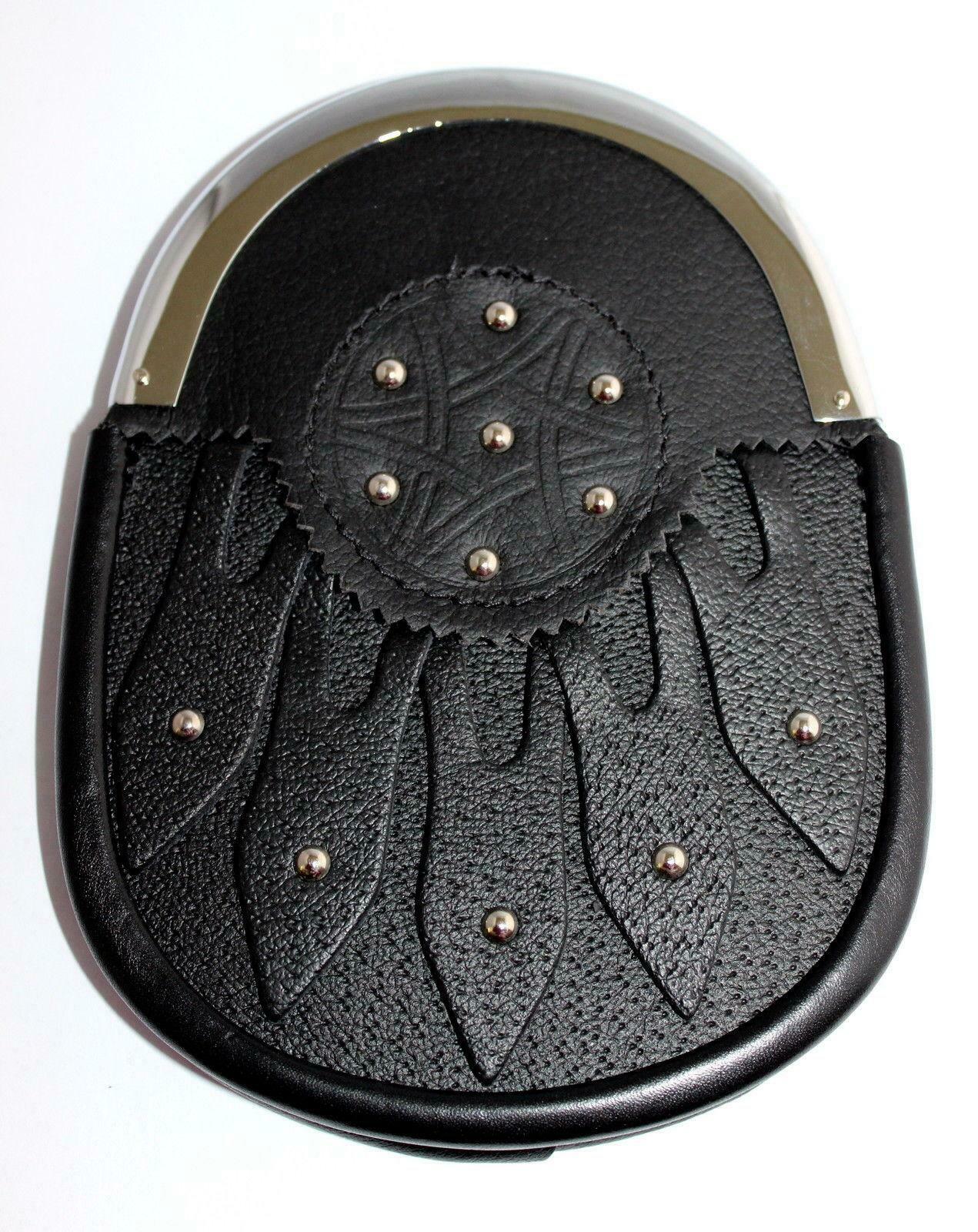 Black Leather Boys Dress Sporran - Studded Targe