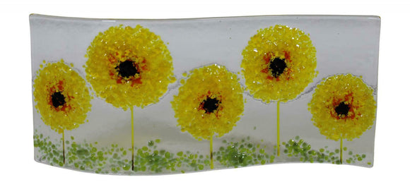 Jules Jules Hand Crafted Yellow Sunflower Fused Glass Wave Panel