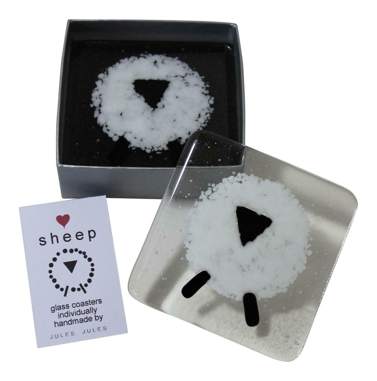 Fused Glass Sheep Coaster Pair