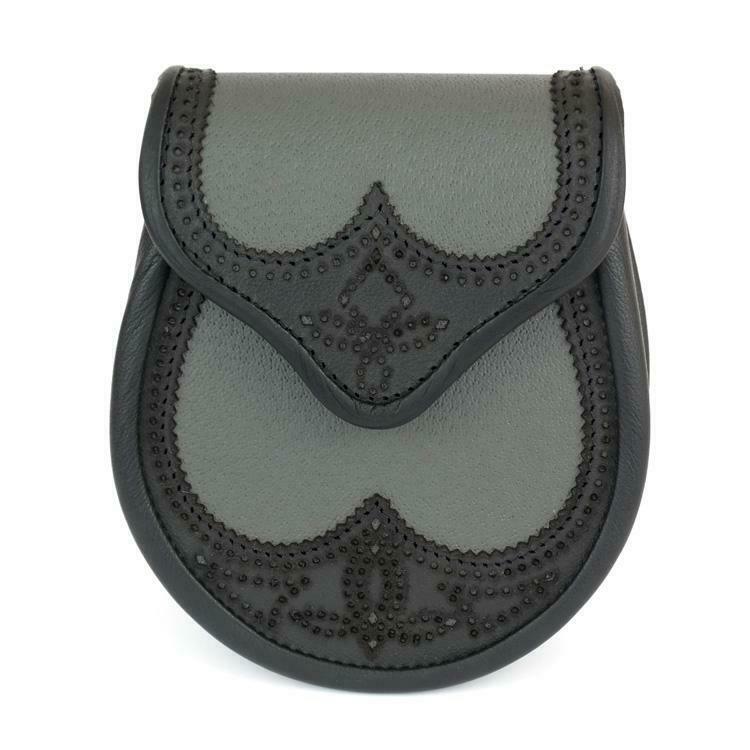 Grey Leather Black Broughing Semi Dress Sporran