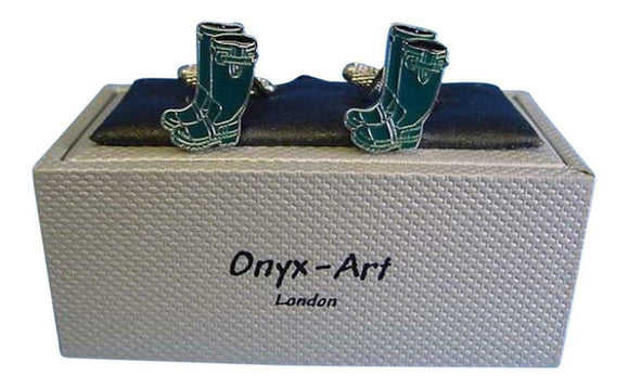 Onyx Art London Green Wellies Wellington Boot Mens Cufflinks