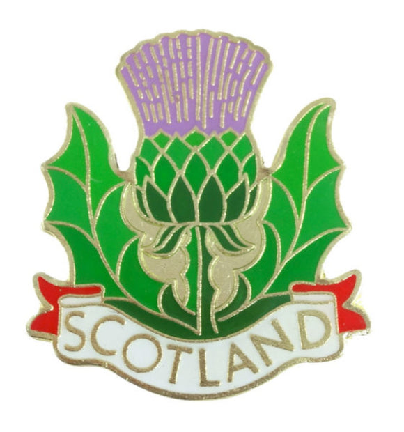 Scottish Thistle Metal Pin Badge with Scotland Banner