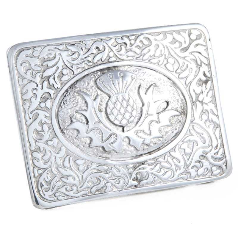 Chrome Celtic Thistle Kilt Buckle