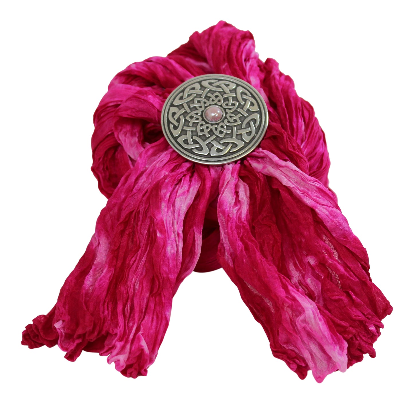 Pink & White Silk Scarf - Celtic Knot Ring