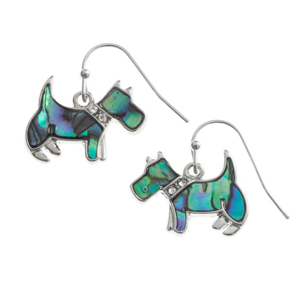 Inlaid Paua Shell Scottie Dog Earrings