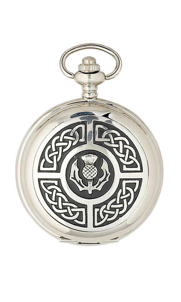 Celtic Knot & Thistle Quartz Half Hunter Fob Pocket Watch - Made in Scotland PW103Q