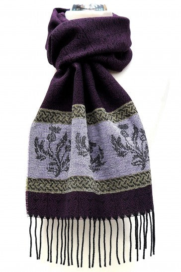 Purple Lilac Thistle Jacquard Wool Scarf