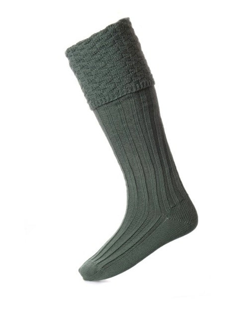 House of Cheviot Ancient Green Bubble Top Piper Knit Merino Wool Kilt Hose Socks