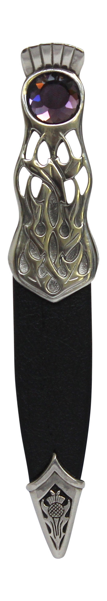 Scottish Polished Chrome Thurso Scottish Thistle Celtic Knot Stone Top Daywear Sgian Dubh