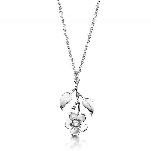 Glenna Jewellery Scottish Forget Me Not Floral Flower Medium Sterling Silver Necklace Pendant