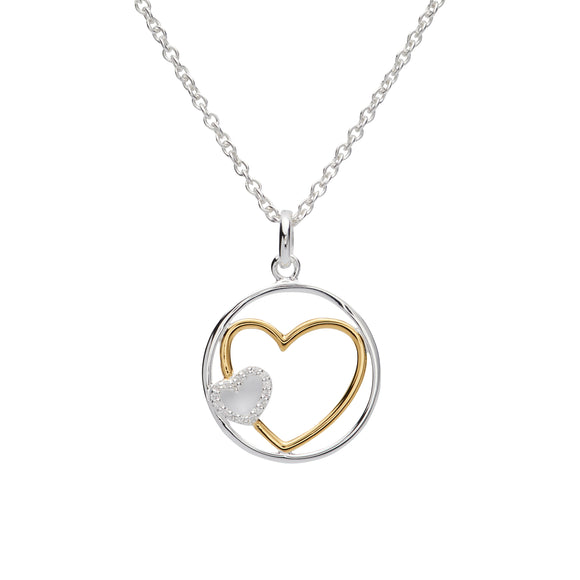 Unique & Co Sterling Silver & Yellow Gold Plated Round Double Heart Necklace