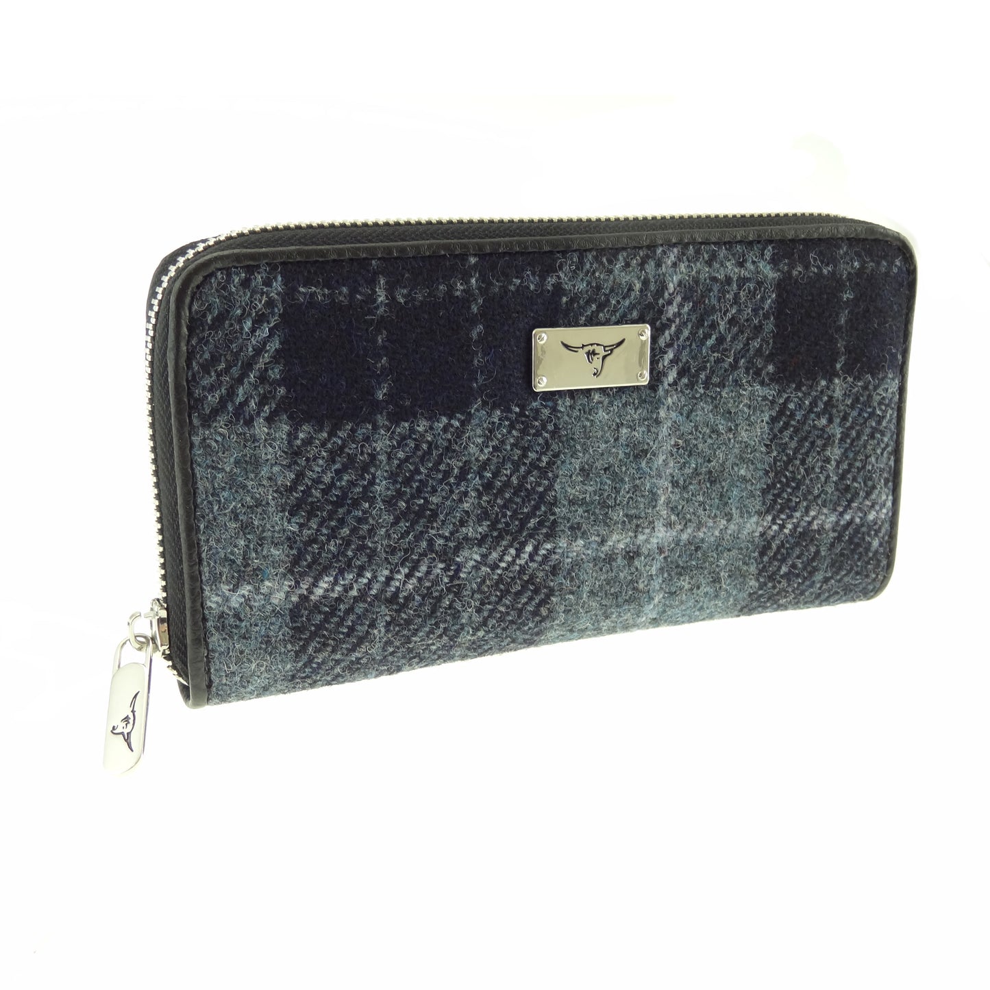 Grey & Black Tartan Zip Round Purse