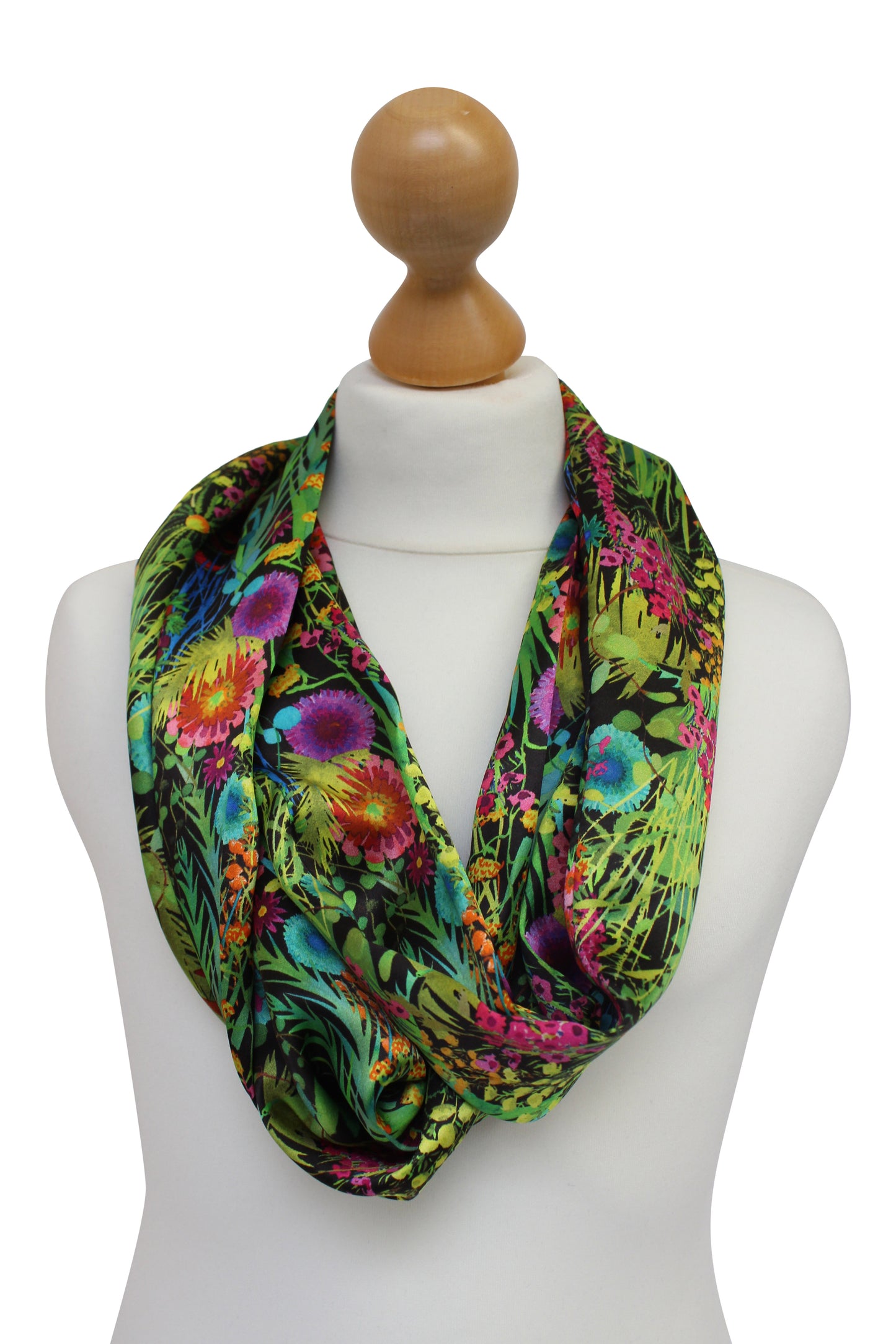 Black Floral Silk Satin Scarf