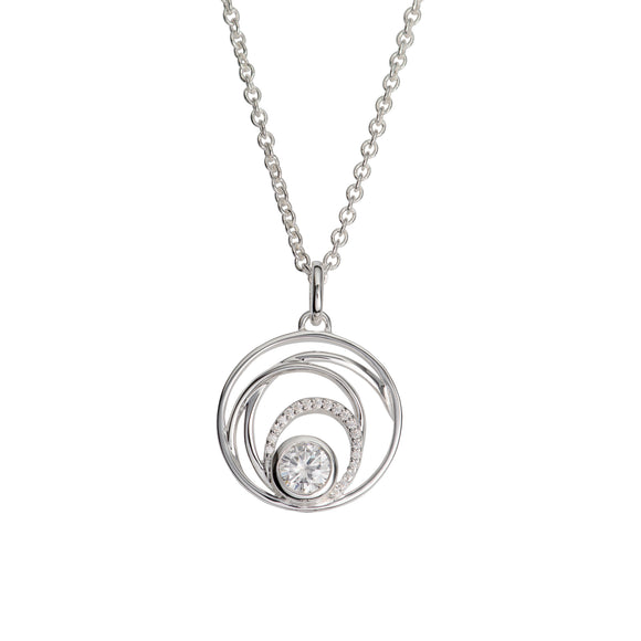 Unique & Co Sterling Silver Round Interlocking Diamante Circles Necklace Pendant