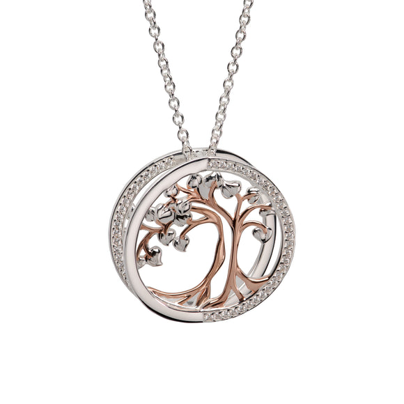 Unique & Co Sterling Silver & Rose Gold Plated Round 3D Tree Of Life Necklace Pendant