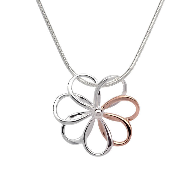 Unique & Co Sterling Silver And Rose Gold Plated Daisy Flower Pendant Necklace - ready