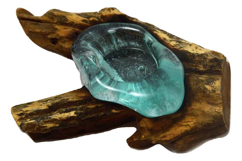 Glass Tealight Holder Teak Wood Base