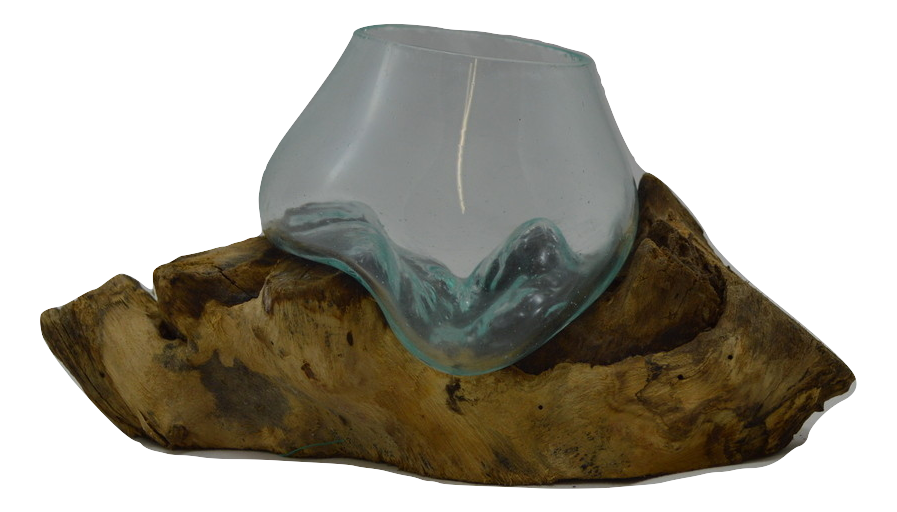 Small Glass Bowl Teak Wood Base