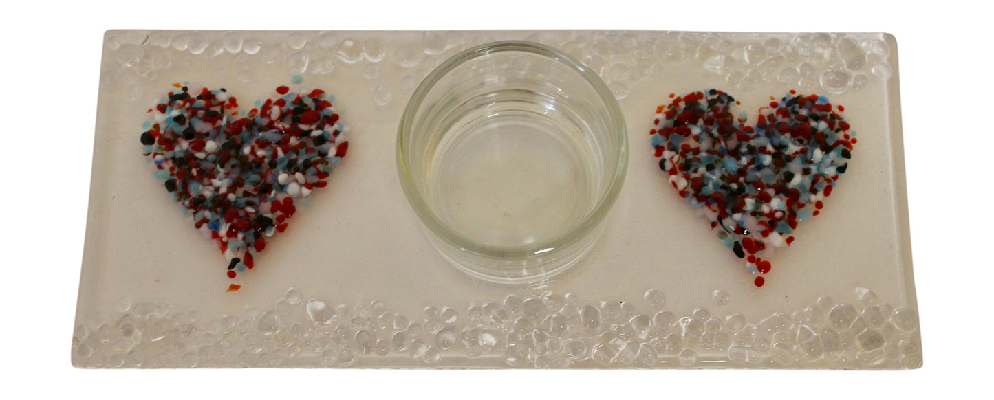 Multi Colour Heart Fused Glass Tealight Holder