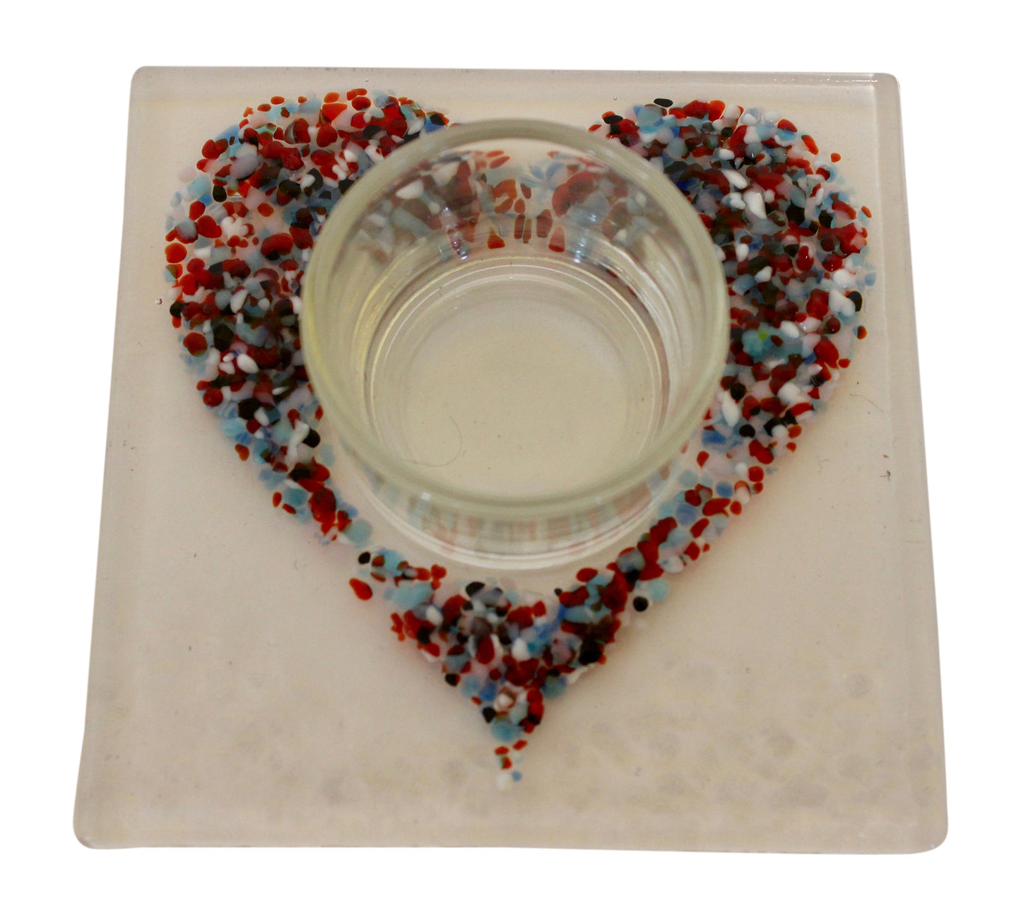 Multi Colour Heart Fused Glass Tealight Holder
