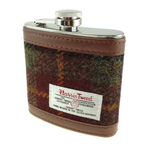Rust Brown Green Tartan Hip Flask