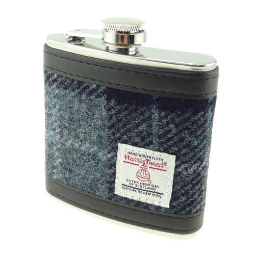 Grey Black Tartan Hip Flask
