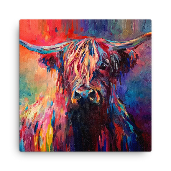 Wraptious Sue Gardner Colourful Scottish Highland Cow Coo Mini Canvas