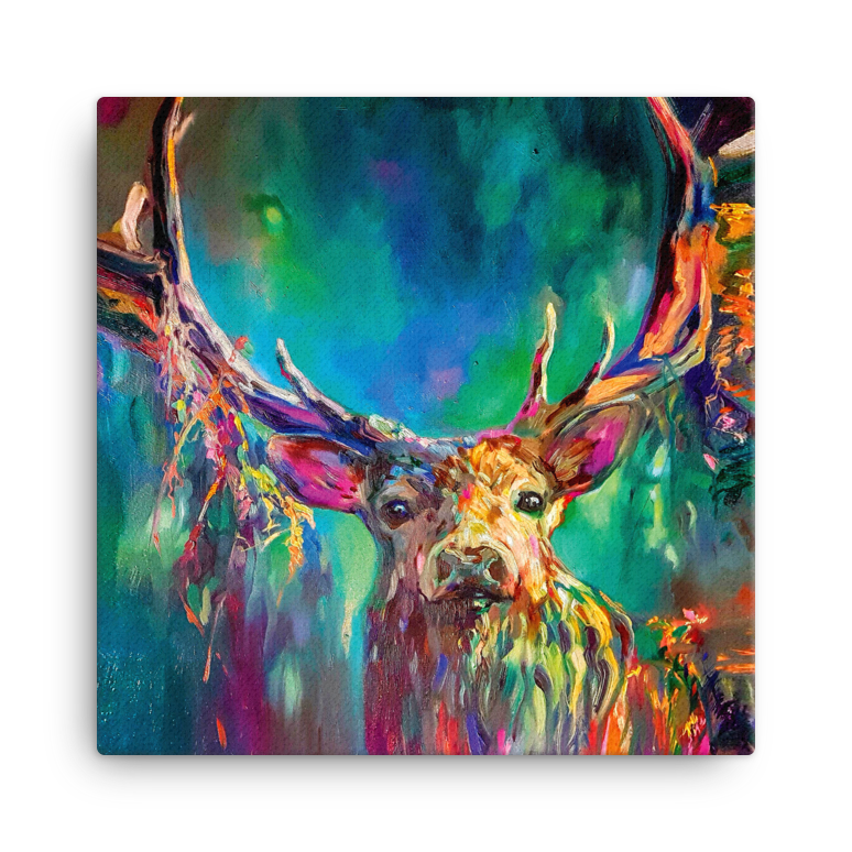 Colourful Woodland Highland Stag Canvas