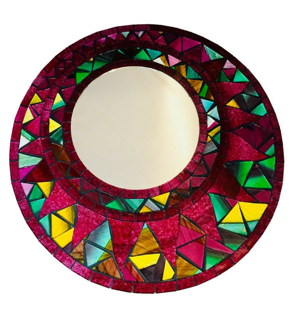 Large Sunlover Unique 50cm Mosaic Red Flame Round Mirror