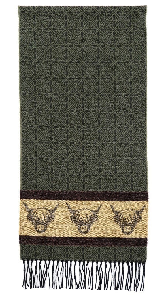 Highland Cow Green Jacquard Wool Scarf