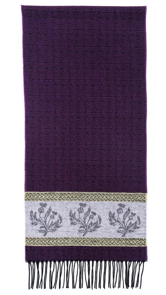 Purple Lilac Thistle Jacquard Wool Scarf