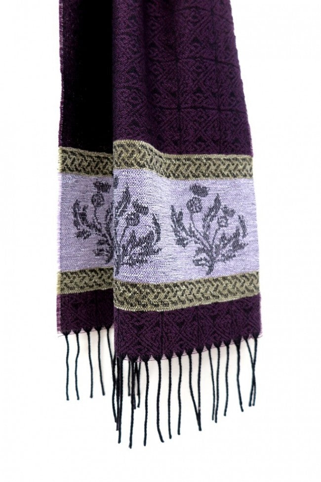 Purple Lilac Thistle Jacquard Wool Scarf