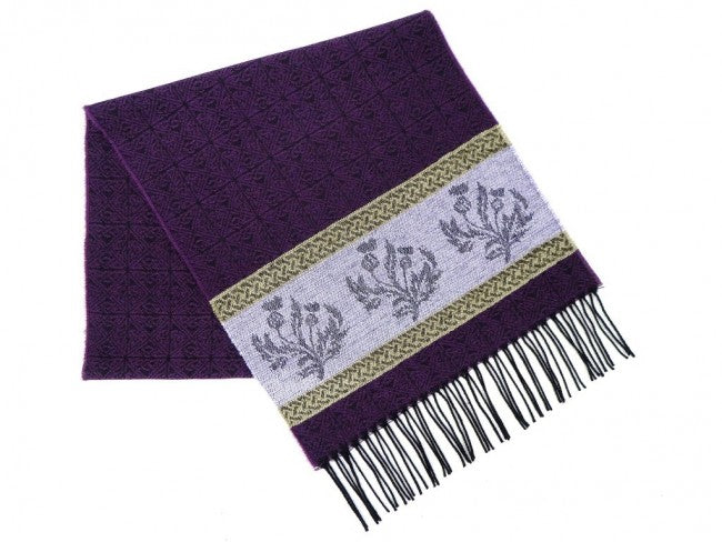 Purple Lilac Thistle Jacquard Wool Scarf
