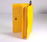 Yoshi Mustard Yellow Leather Scottish Highland Cow Coo RFID Protection Zip Round Purse Wallet