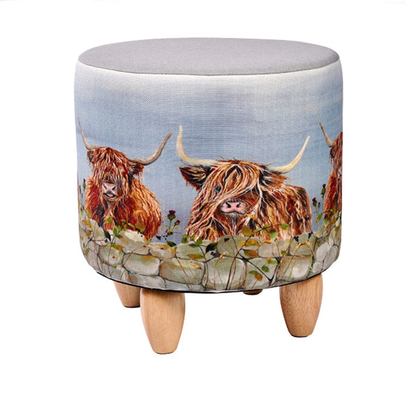 Lovely Blue Scottish Highland Cow Coo Foot Stool