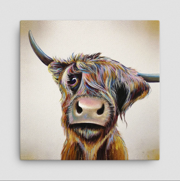 Wraptious Adam Barsby A Bad Hair Day Scottish Highland Cow Coo Large Canvas