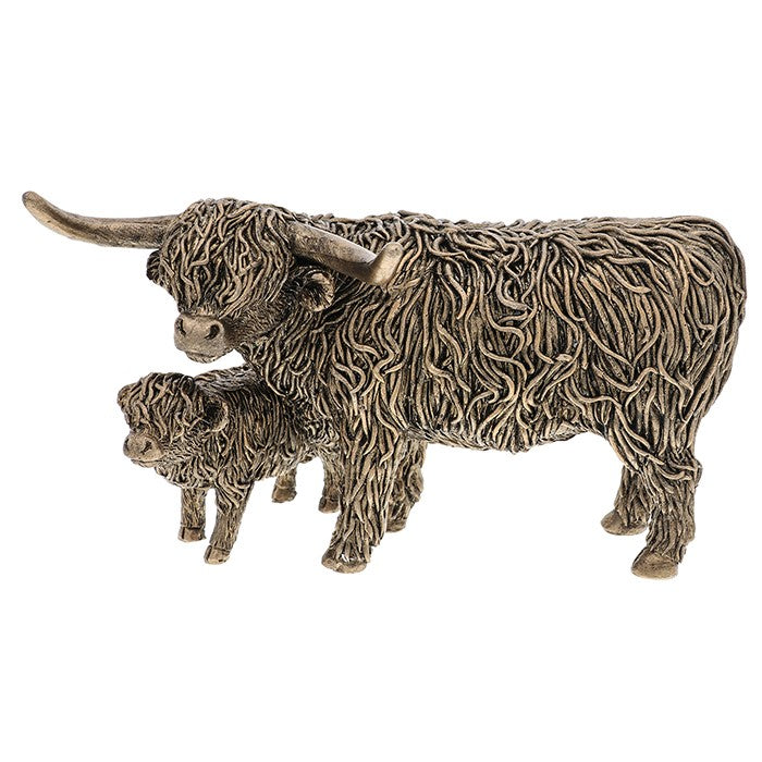 Bronze Highland Cow and Wee Calf Ornament