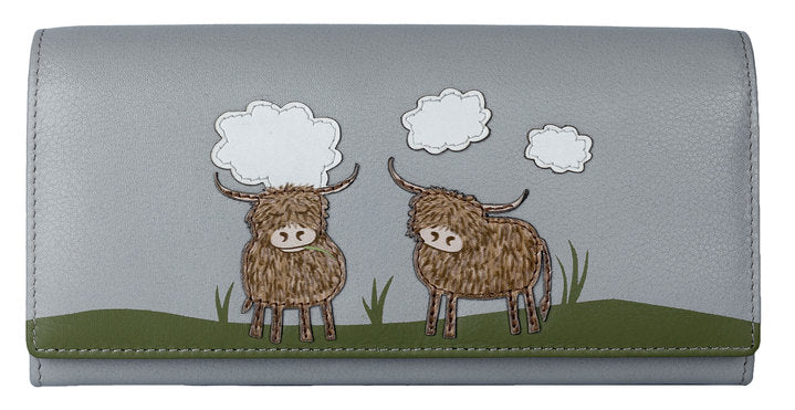 Grey 'Bella' Highland Cow Flap Over Purse