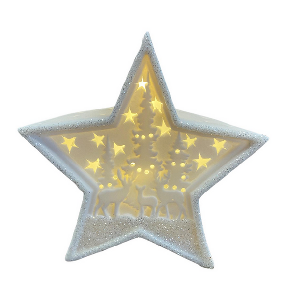 Xmas Glow LED Porcelain Star Scene with Stags And Stars