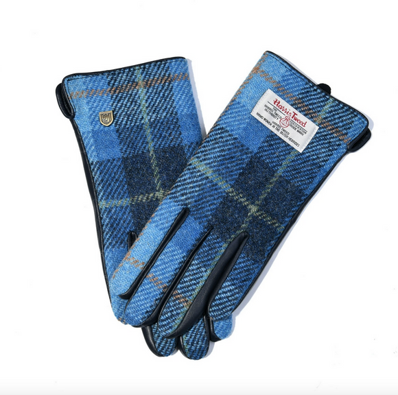 Snowpaw Ladies Cosy Blue Tartan Harris Tweed Gloves